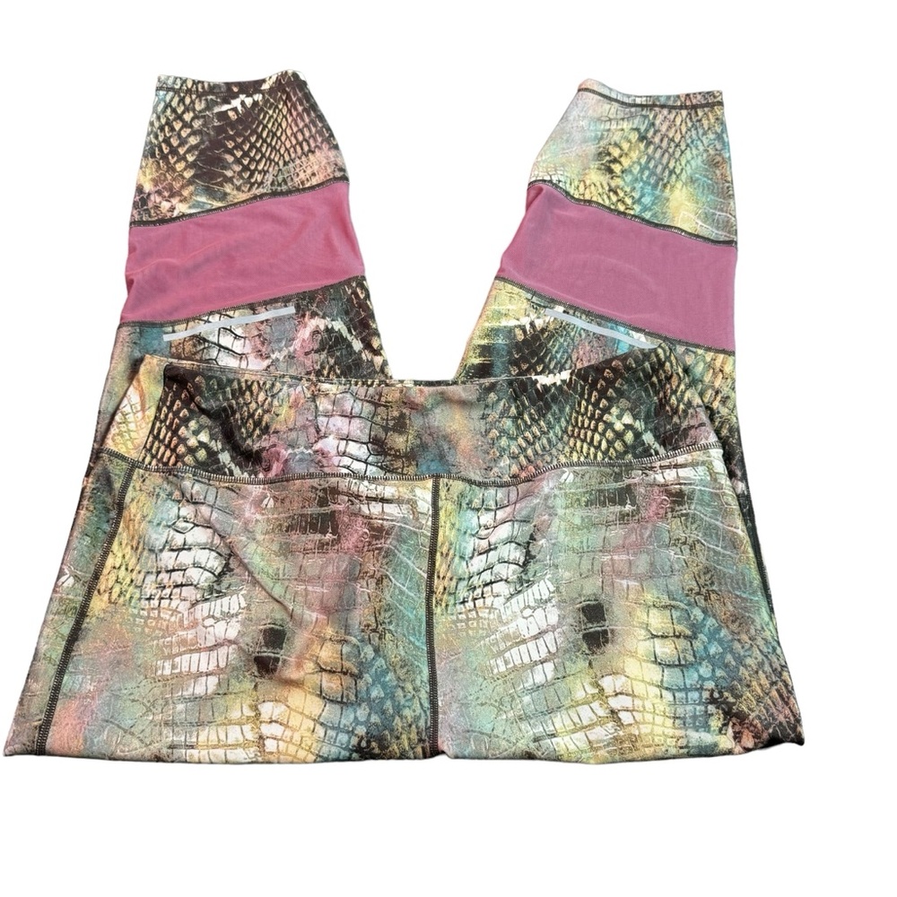 Nine West Brown Pink Snakeskin Print Mesh Detail Activewear Capri Leggings 3X
